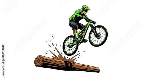 Mountain Biker Jumps Over Log