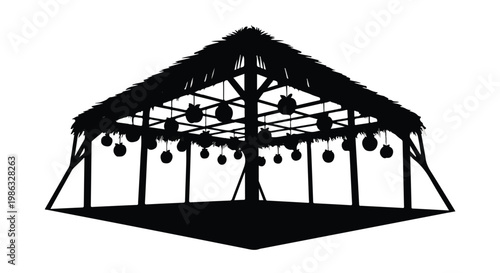 Black and white vector illustration of a beach hut or gazebo structure