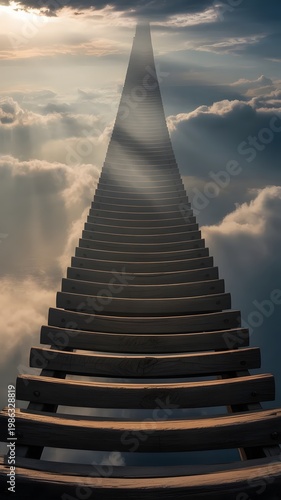 endless staircase to heaven in clouds at sunset