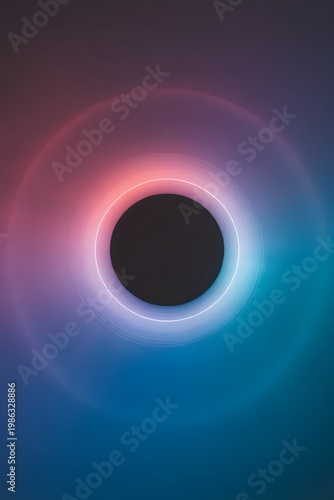Solar eclipse with vibrant colorful corona and dark center
