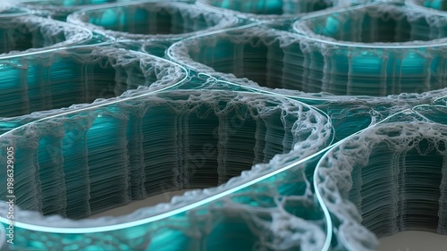 Close-up of teal metallic mesh coils with soap suds