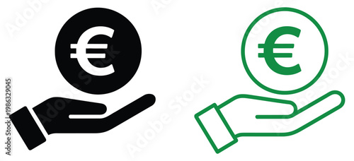 Euro coin on hand icon hand holding euro coin euro coin representing finance and currency exchange finance currency investing icon, money savings banking and European economy concept vector