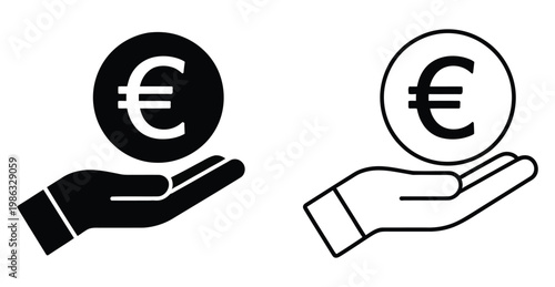 Euro coin on hand icon hand holding euro coin euro coin representing finance and currency exchange finance currency investing icon, money savings banking and European economy concept vector