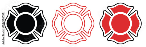Firefighter emblem icon set firefighter emblem St Florian Maltese Cross fire department Maltese cross symbol, emergency rescue and fire safety service badge, protection and bravery concept vector