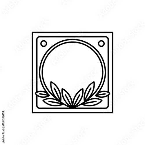 Decorative square frame with laurel leaves, suitable for emblems or logos.