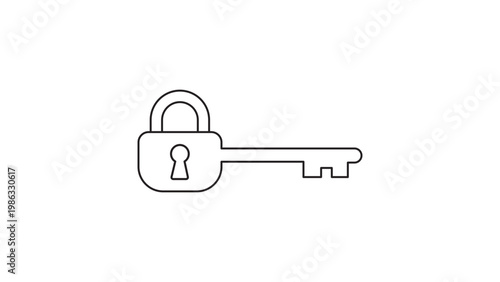 Φωτογραφία Encryption Key and Padlock Minimalist Black Line Vector Icon Illustration on White Background