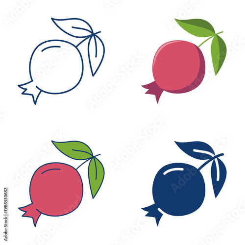 Pomegranate fruit icon set