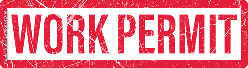 Work permit stamp on a document.