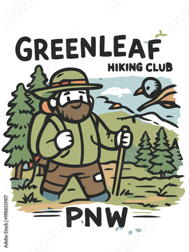 greenleaf hiking club vintage illustration