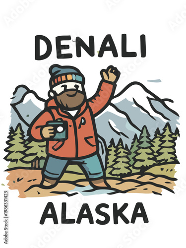 old man denali alaska vintage illustration