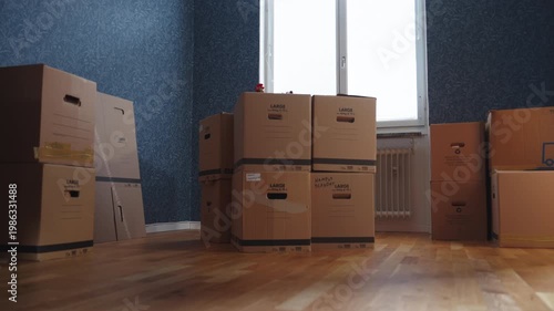 Moving Boxes Low Angle | Empty Apartment Dolly Shot