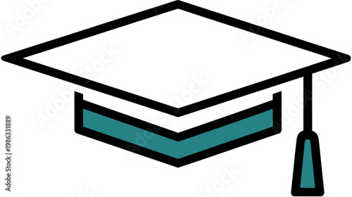 Vector Illustration of a Graduation Cap Icon, Academic Mortarboard Hat Symbol for Education, University and Achievement