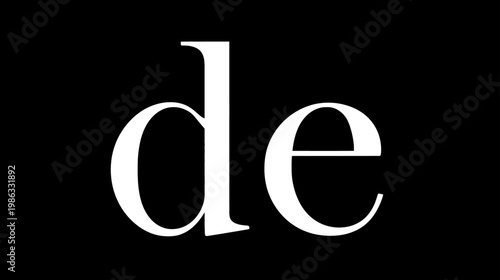 Stylized white lowercase letters 'de' in elegant serif font on black background, minimalist typographic graphic design element, high contrast