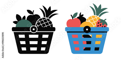 Fruit basket set a symbol of healthy food modern design, fresh organic fruits collection nutrition and wellness concept, healthy eating lifestyle and diet balance vector