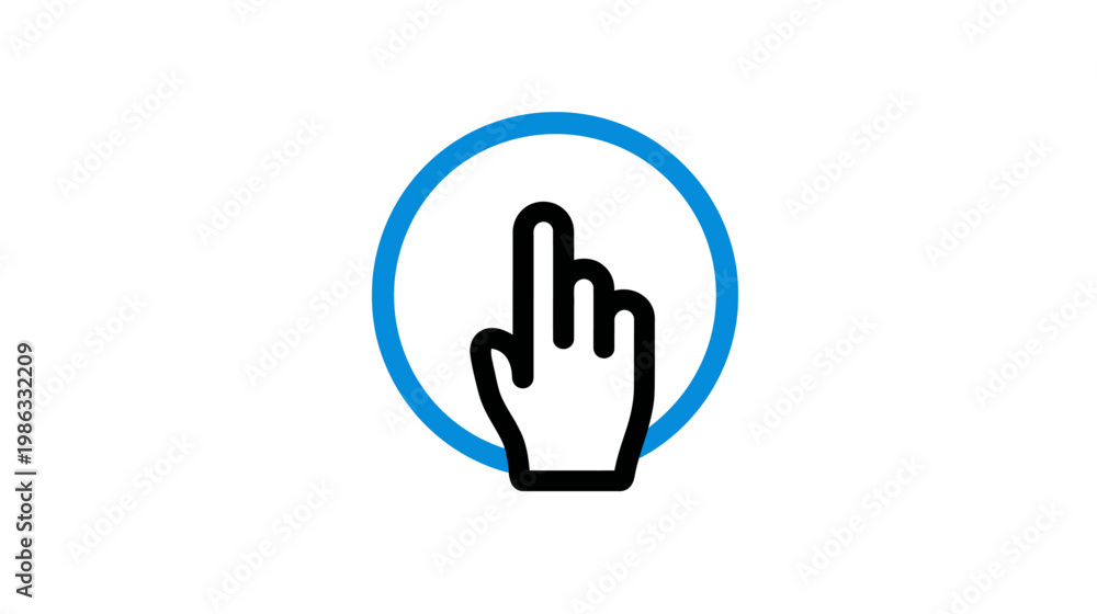 Obraz premium Hand Cursor Tapping Blue Circle Icon. User Interface Element for Web, App, Click, Touch, Select, Press Button Interaction Concept.