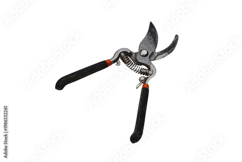 Heavy duty garden pruning shears with spring mechanism and black handles