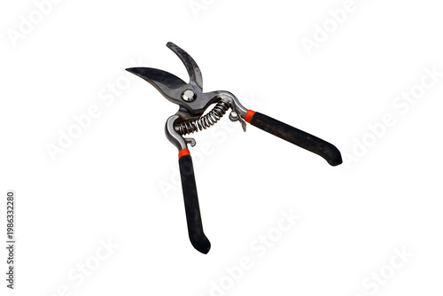 Heavy duty garden pruning shears with spring mechanism and black handles