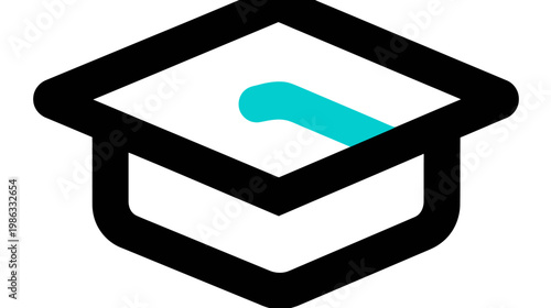 Stylized Minimalist Graduation Cap Icon with Blue Accent Mark. Symbol of Education, Learning, Academic Achievement, and Knowledge.