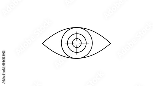фотографія Minimalist Strategic Vision Vector Icon: A clean black line illustration of an eye with a target crosshair, symbolizing focus, precision, goal-oriented observation, and surveillance on white