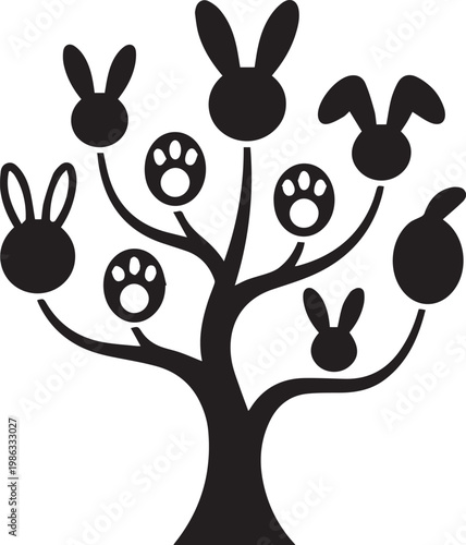 Creative family tree illustration featuring rabbit ears and paw print symbols for animal lovers and pet heritage genealogical projects