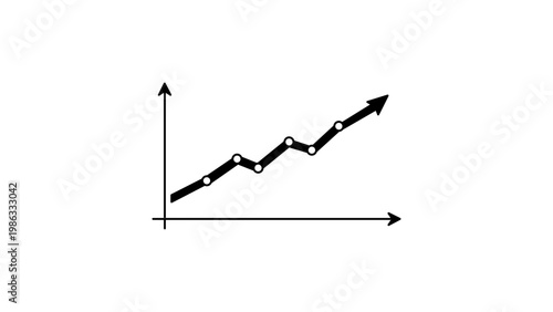 Canvas Print Minimalist black line vector icon of an upward trend line graph with data points and an arrow on a white background, symbolizing business growth, financial success, and data analysis progress