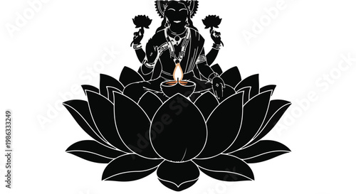 Serene spiritual figure sitting on lotus flower with candle peaceful meditation yoga concept