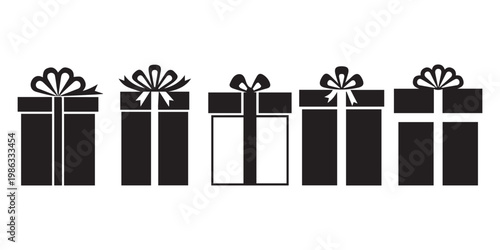Valentines day gifts black and white present icons for romantic celebrations and greetings
