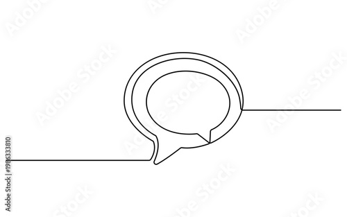 Continuous one line drawing of Speech bubble icon, line style chat symbol, minimalist design element, vector graphics
