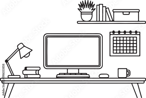 Professional Workspace with Large Computer Monitor and Desk Accessories