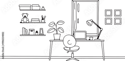 Contemporary Home Office Desk Setup with Laptop and Plant Decor