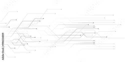 Abstract technology circuit lines background, digital network connection vector, futuristic data flow pattern on white backdrop
