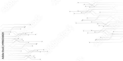 Futuristic circuit board pattern with digital lines, abstract technology background with grey electronic connection traces, minimal high-tech vector design