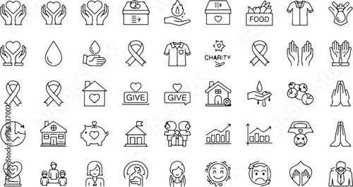 Minimalistic line representing charity food giveaway community support and people