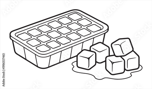 Hand drawn freezer tray for ice cubes in minimal line art style