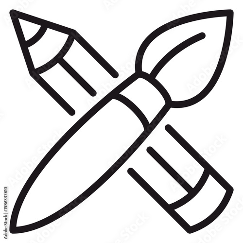 Fotografie Crossed Pencil and Paintbrush Vector Icon Illustration, Minimalist Black Line Art Symbol for Creativity, Graphic Design, Art Tools, Drawing, and Painting, Scalable Graphic Resource