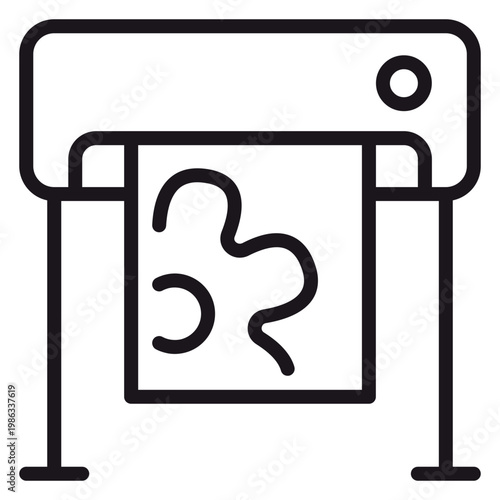 Large format printer and plotter vector icon illustration. Professional industrial printing machine symbol for graphic design, advertising, and blueprint production services, black line art.