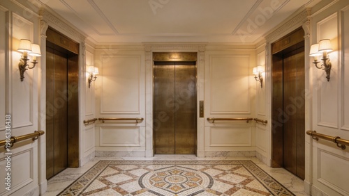 Soft ivory boiserie and Parisian apartment style create an elegant luxury elevator interior experience
