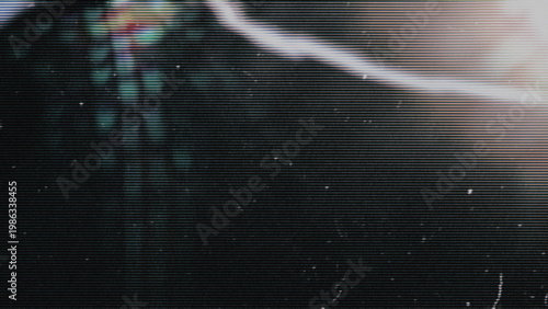 Schilderij op canvas Vintage horror VHS texture with analog TV scanlines, film grain, RGB glitch and noise distortion