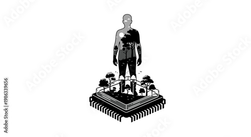 Man standing on a microchip component.