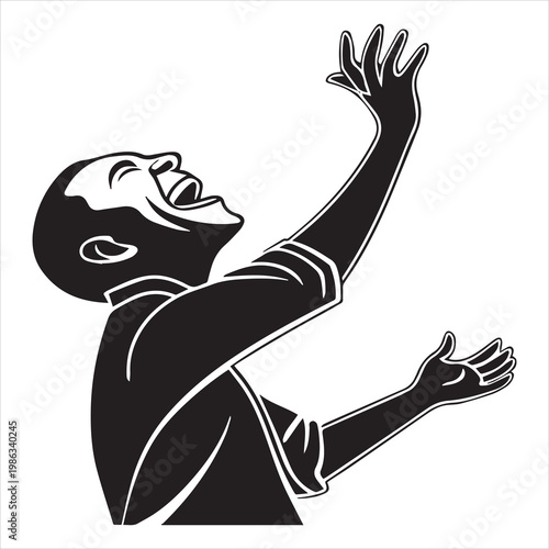 laughing human figure silhouette with raised hands joyful expressive pose