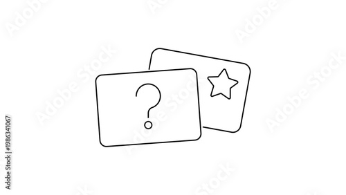 Flashcard vector icon featuring a question mark and a star, minimalist black line illustration for education, study, and learning tools. Clean scalable graphic isolated on white background.