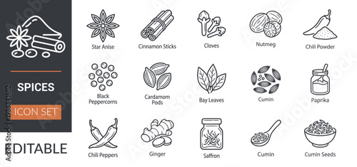 Foto Spices Icon Set – Herbs and Seasonings Line Icons Collection