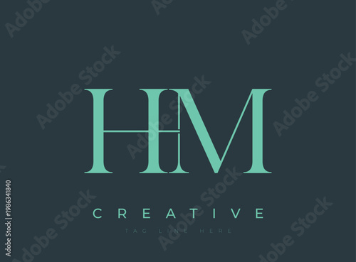 Letter HM logo design with creative tagline on dark background