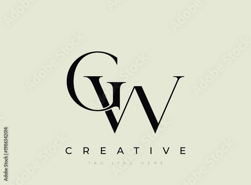 Gw creative logo template with tagline on beige background