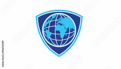 Globe network badge icon with world map and latitude longitude grid lines for international connectivity concept