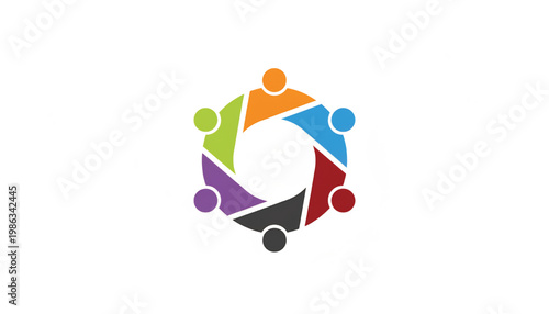 Teamwork circle people icon with colorful segments and connected dots representing collaboration and community