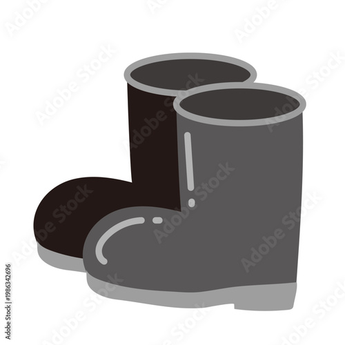シンプルな黒い長靴のイラスト素材/Simple black rain boots illustration