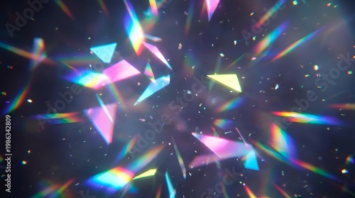 Abstract Rainbow Light Refraction and Prism Crystals on Dark Background for Creative Science Optics Experiment and Holographic Aesthetic Pattern with Vibrant Sparkling Effects Art