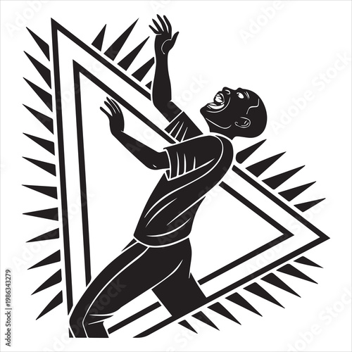 happy laughing person silhouette celebrating with arms raised in excitement