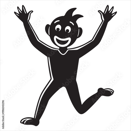 happy laughing person silhouette celebrating with arms raised in excitement